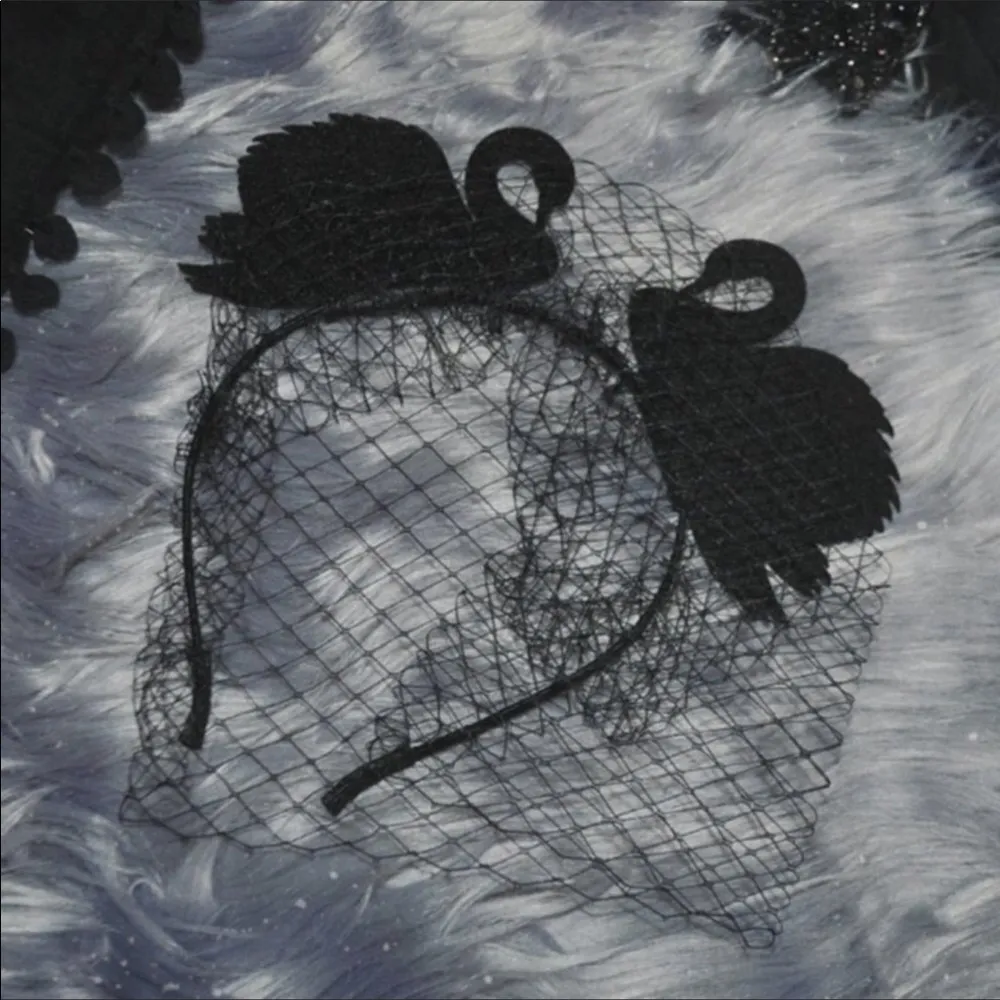 Goth Princess Black Swans Veiled Headband NWOT - Image 3