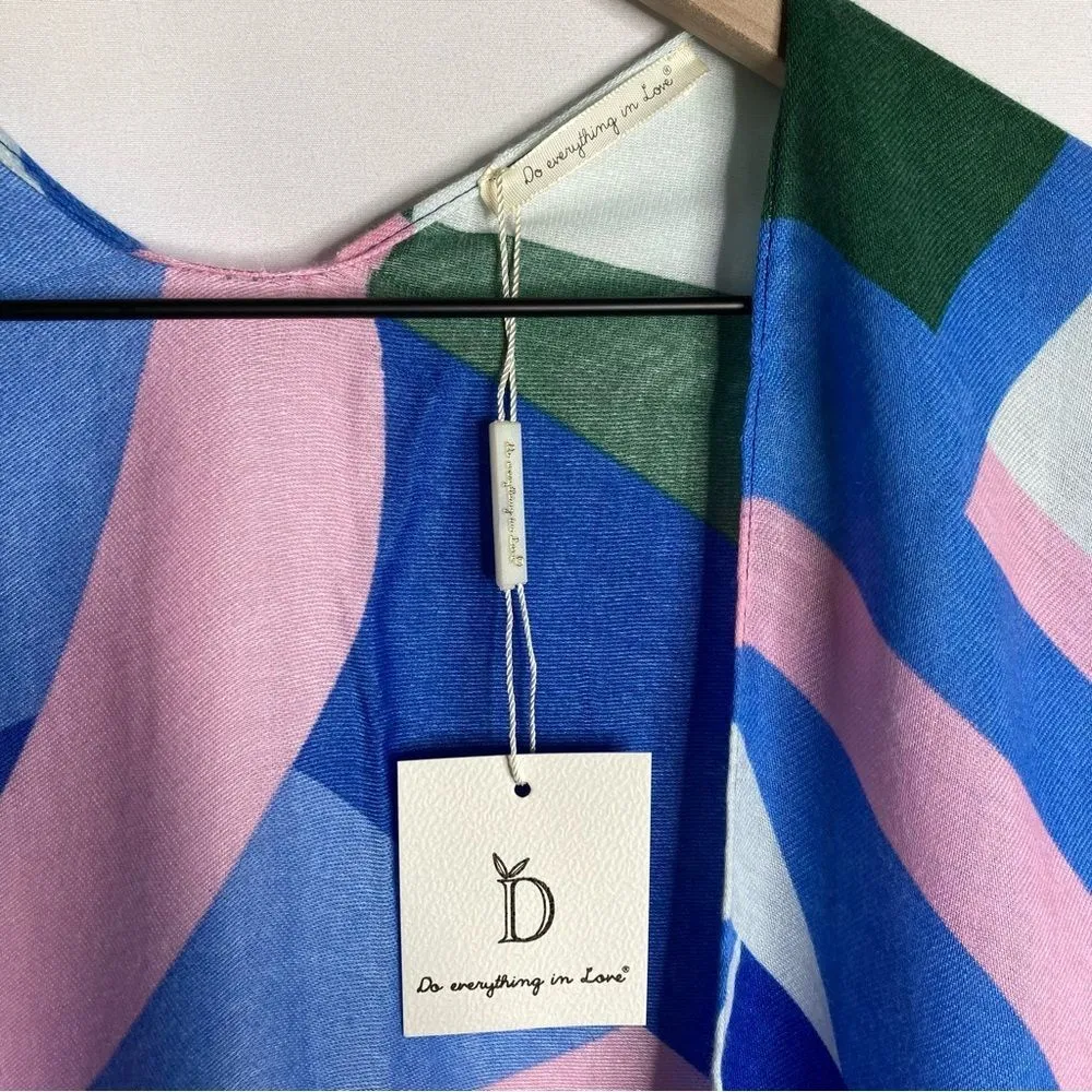 Do Everything In Love Wrap One Size Open Short Sleeve Blue Pink Pattern OS NWT - Image 7