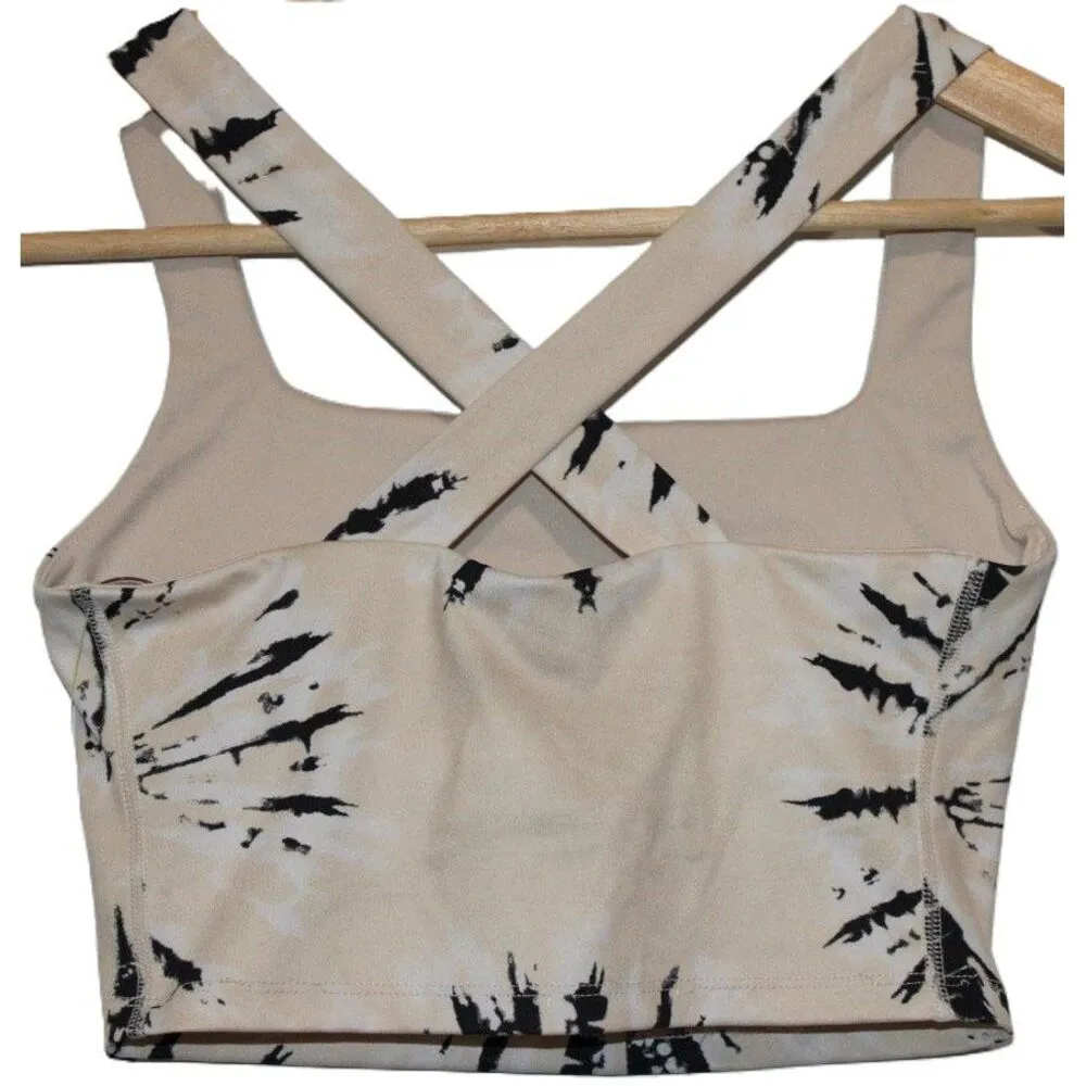 Womens Nike Dri-Fit Cropped Training Tank Top White Cream Black Tie Dye Size S - Image 2