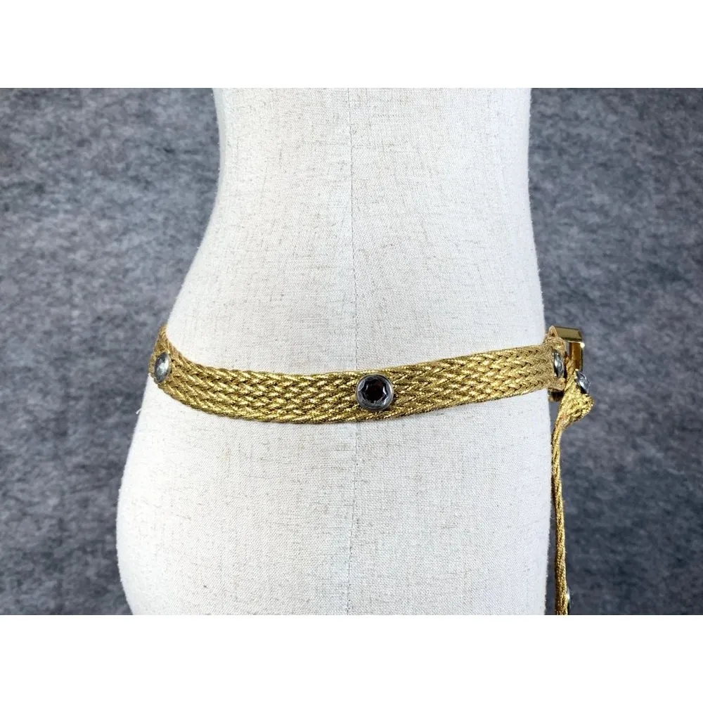 Vintage Statement Belt Womens Gold Tone Braided Metallic Rhinestone 90s Hips - Image 5