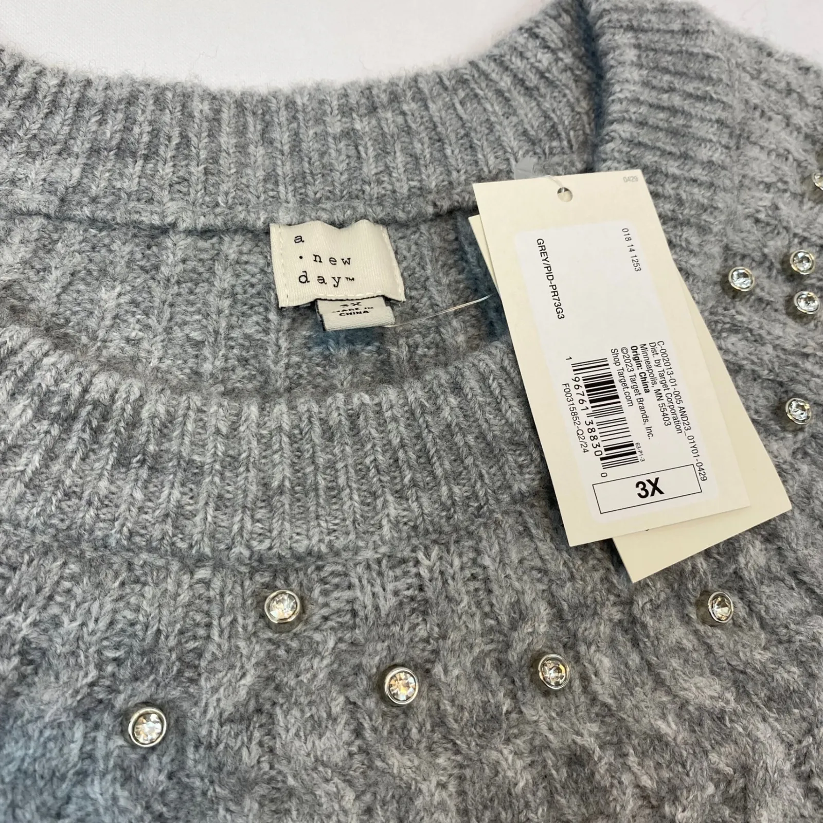 A New Day Embellished Rhinestone Sweater Gray Women's 3X NWT Holiday Sparkle - Image 2