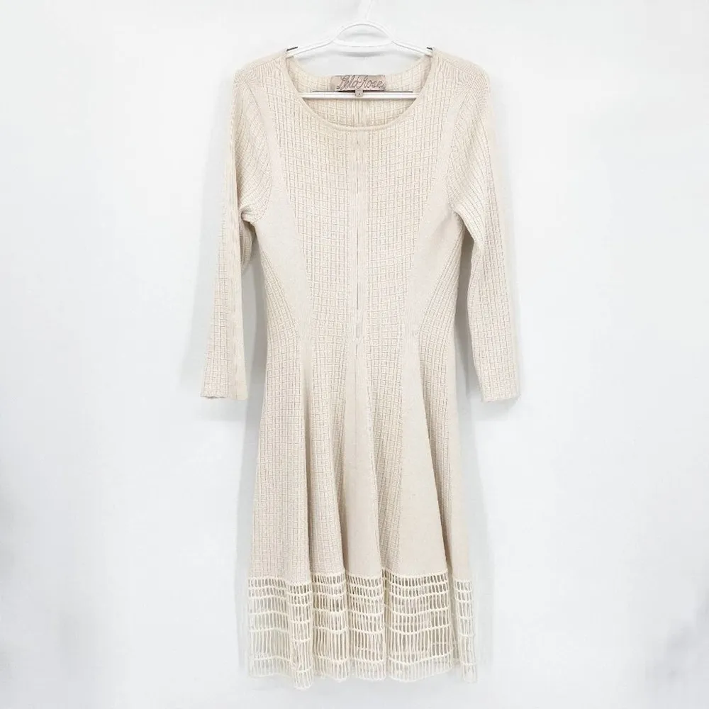 Lela Rose 3/4 Sleeve Dress Railroad Lace Hem Ivory - Image 2