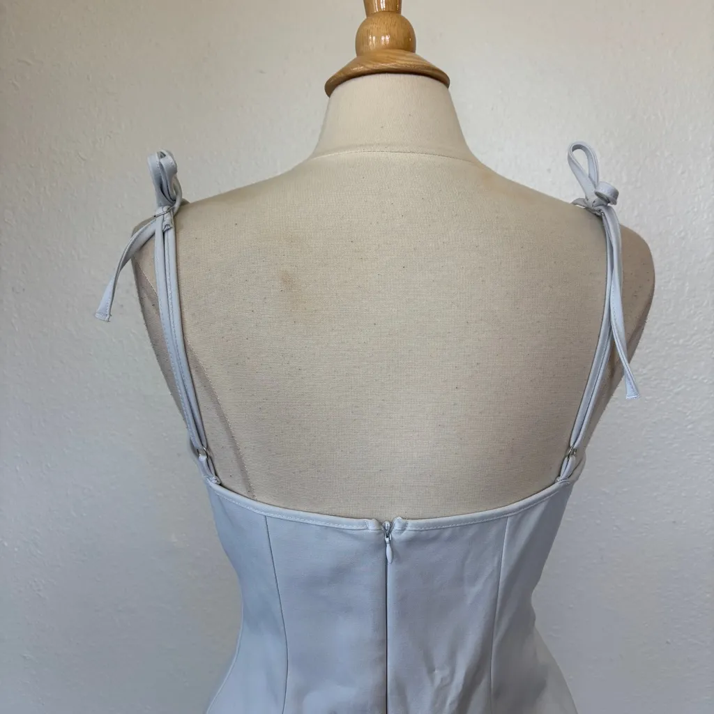 Zara Solid Light Blue V-Neck Sleeveless Mini Dress - Image 6