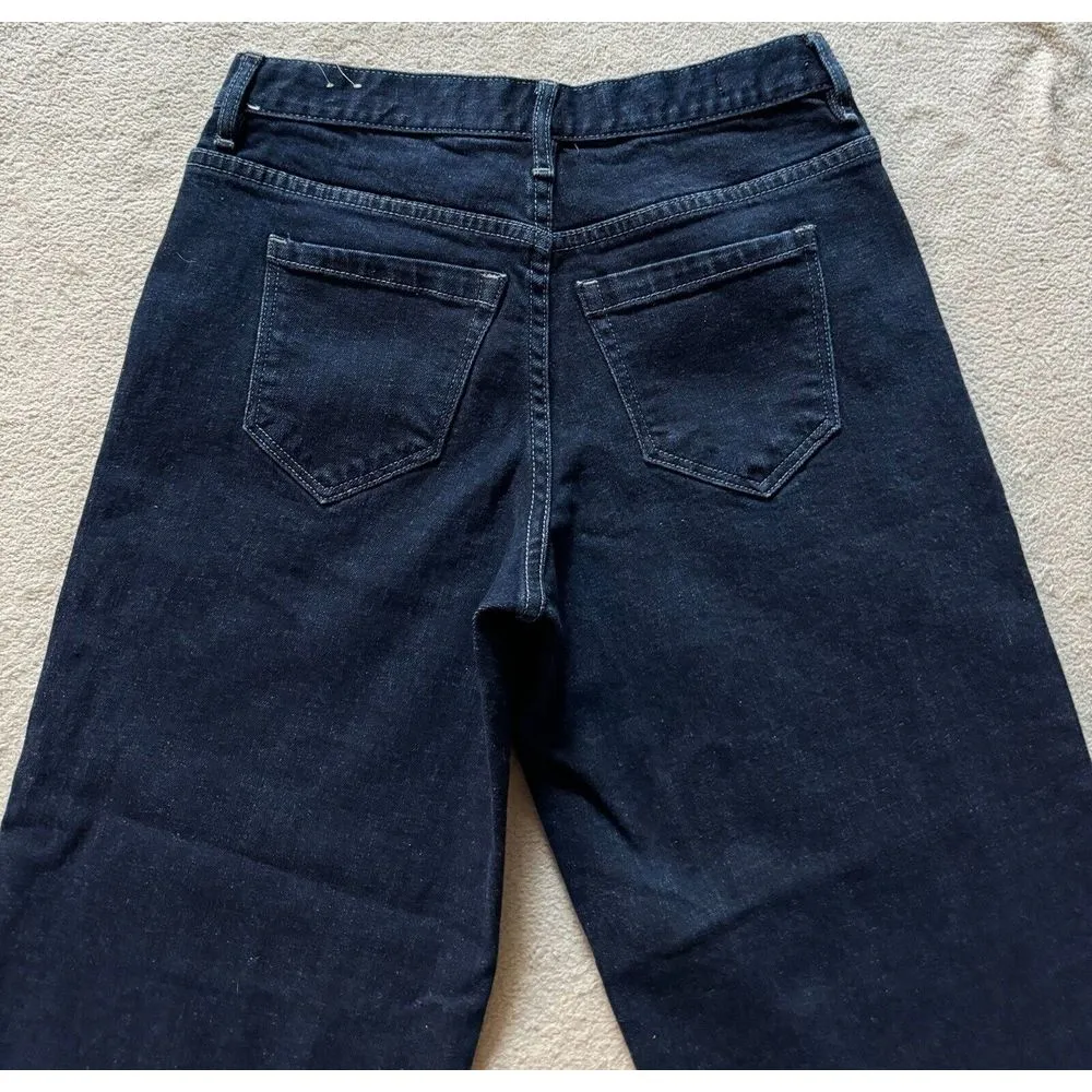 ARTELIER Nicole Miller Sullivan Dark Wash Wide Leg Crop Raw Hem Denim Jeans 26‎ - Image 4