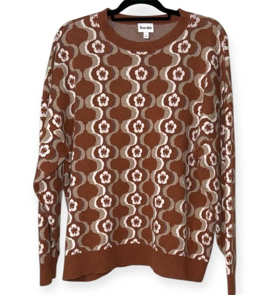 Aritzia Sunday Best size 3 70’s inspired retro brown geometric Patterned Sweater - Image 9