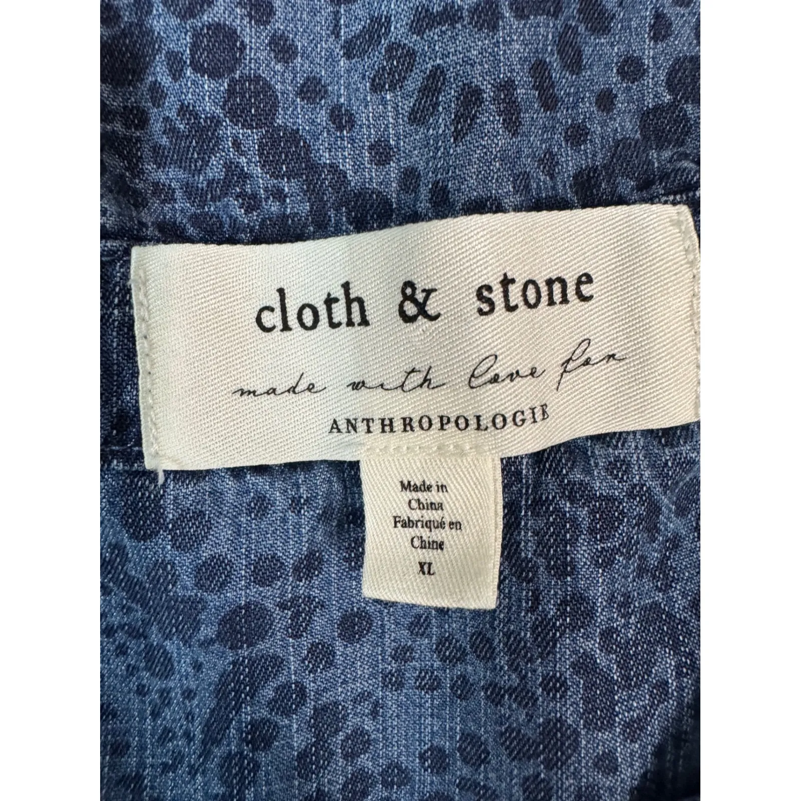 Cloth & Stone Anthropologie Denim Chambray Print Button Up Shirt Dress Size XL - Image 4
