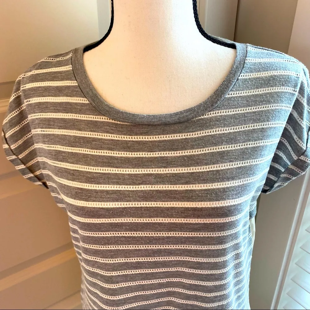 Stylus|| Grey/cream striped top with sheer back Size M - Image 4