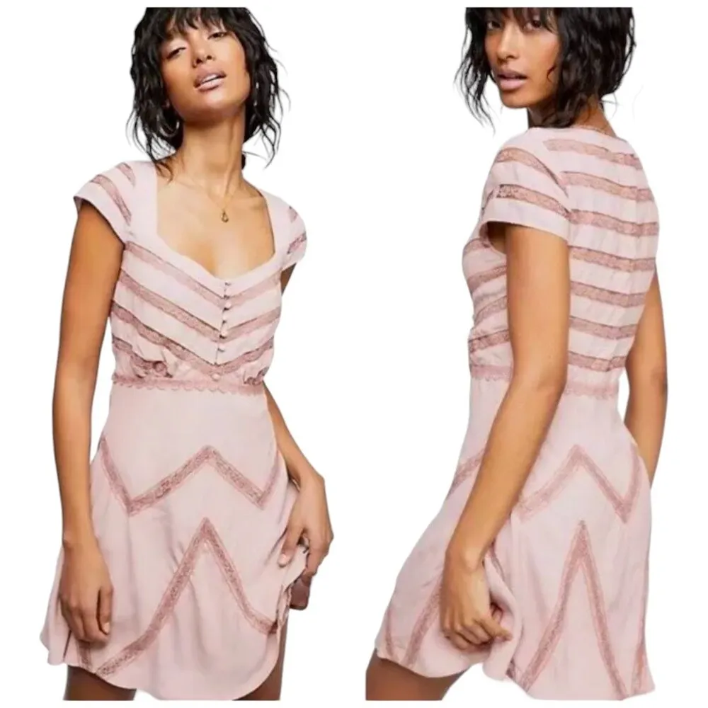 New FREE PEOPLE Dusty Toasted Mink Pink Elle Striped A-Line Mini Dress 4 Small - Image 11