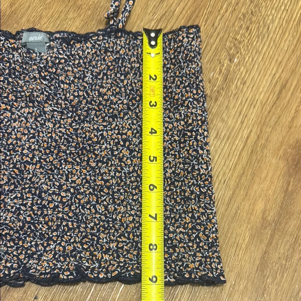 Aerie Small Navy and Orange Ditsy Floral Print Cropped Smocked Tank Top Summer - Image 4