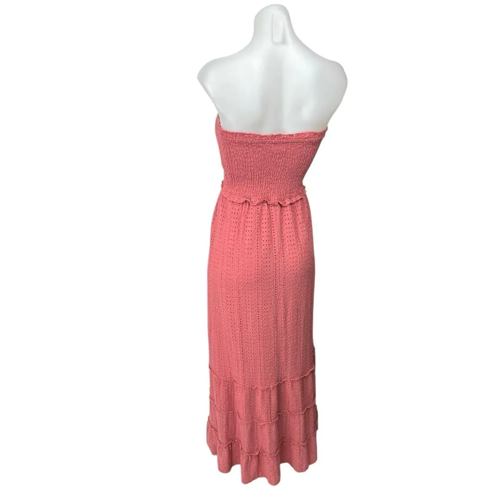 Jessica Simpson Pink Strapless Tube Ruffle Embroidered Eyelet Midi Dress Size XS - Image 2