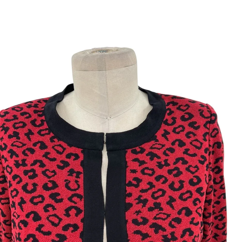 Exclusively Misook Red Black Leopard Print‎ Cardigan Sweater Top Size Medium - Image 3