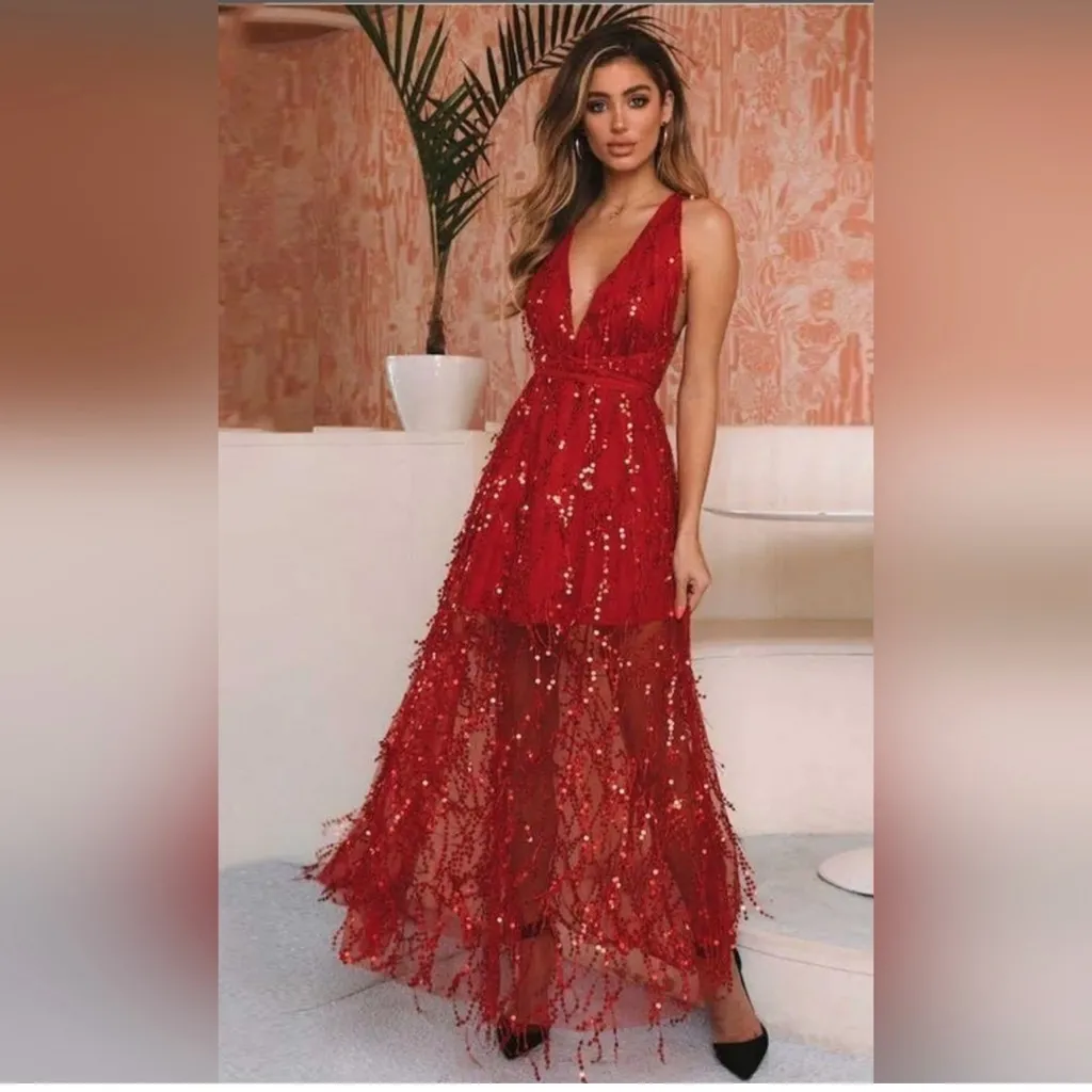 Hello Molly Red Backless Sequin Dress - Image 2