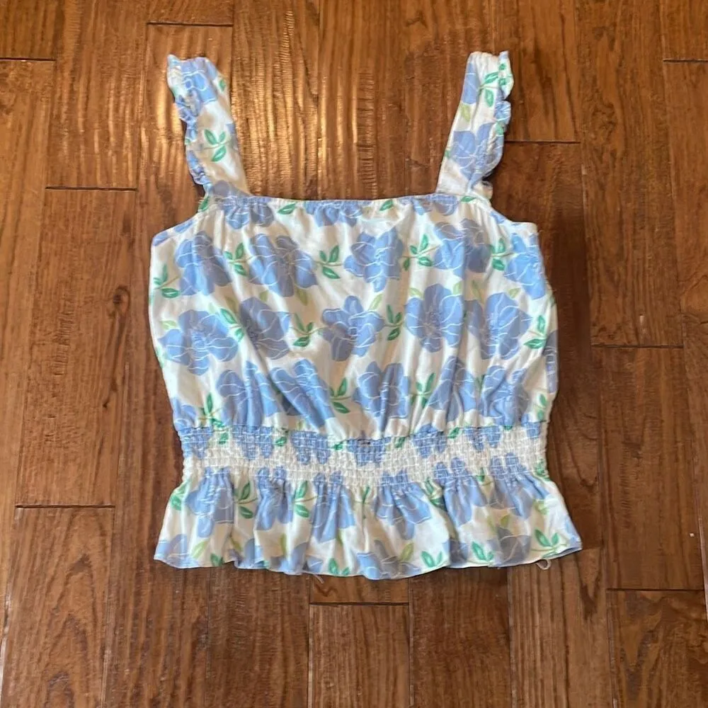 Draper James linen blend RSVP floral smocked cropped tank size Xl - Image 3