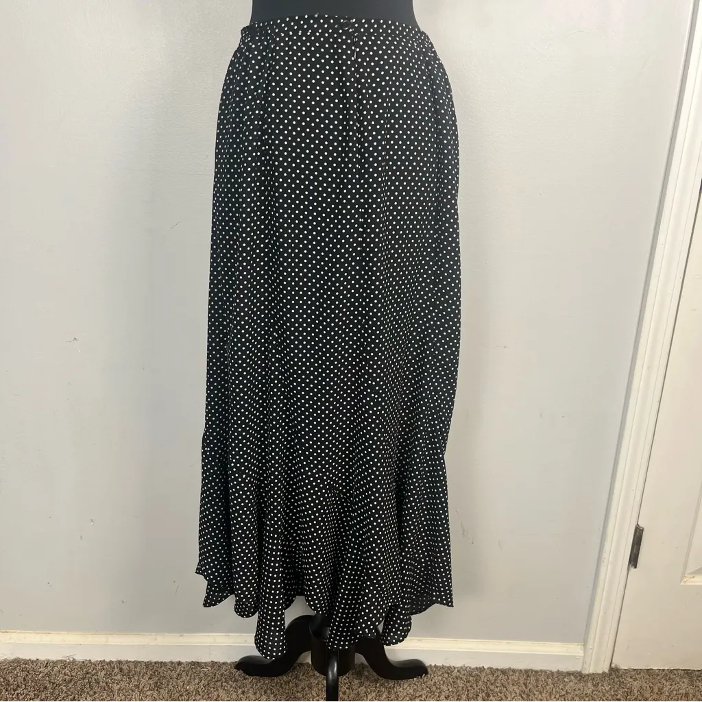 Vintage 90s Jordan black white polka dot maxi skirt asymmetrical hem size large - Image 3