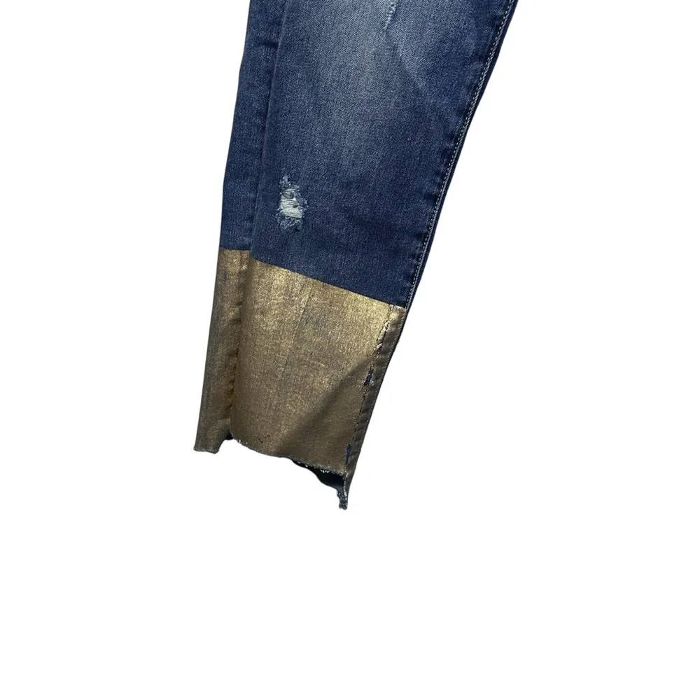 Anthropologie Pilcro Slim Boyfriend Jeans 29 Blue Rose Gold Coated Foil Metallic - Image 5