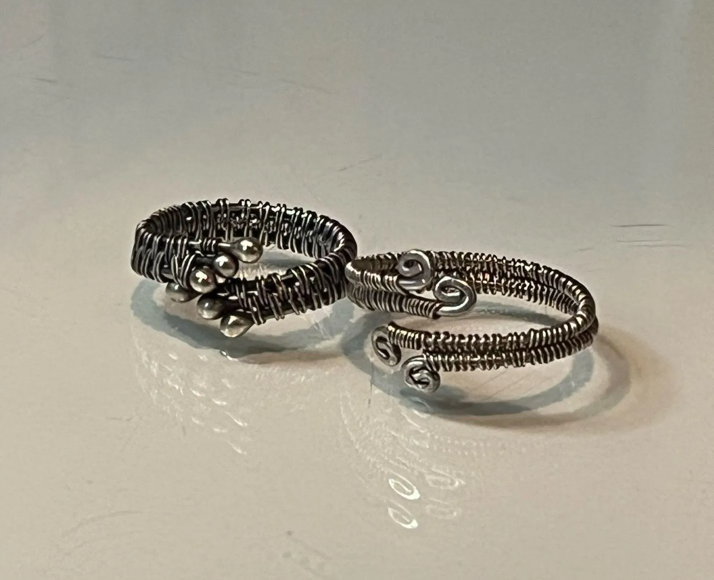 Handmade Two Adjustable  Rings Wire Wrapped Silver - Image 2