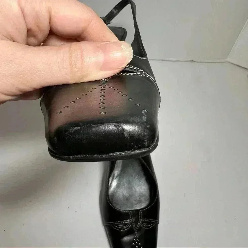 HILLARD HANSON Women Slingback Slim Heel Shoes Black Leather Cut Out Sz 6M - Image 10