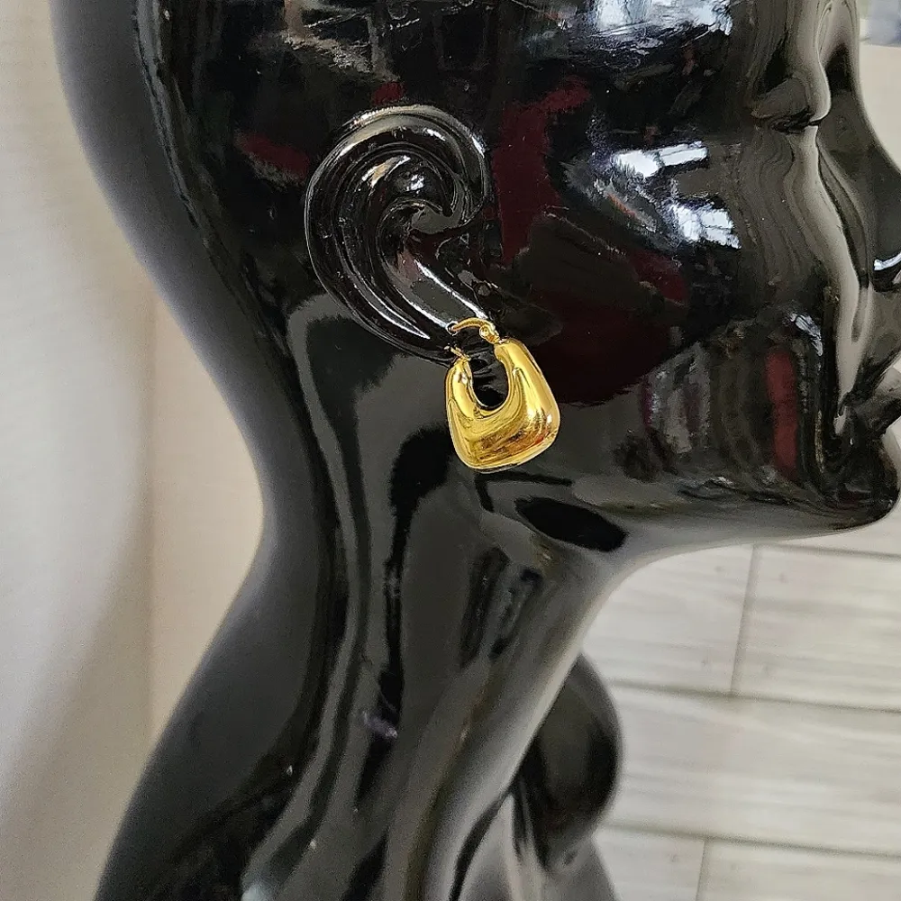 Gold Stainless Steel Chunky Square Hoop Earrings - Image 6