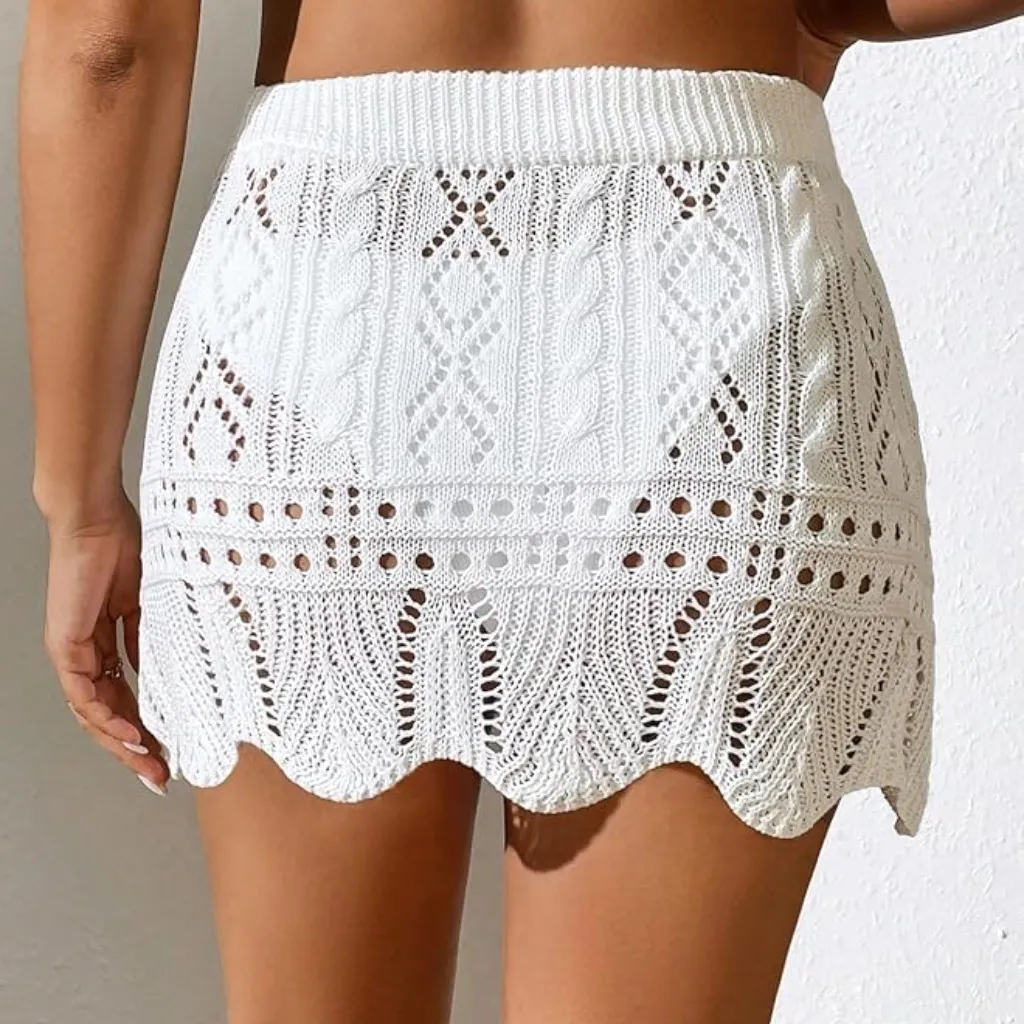 Women’s Hollow Out Crochet Skirt Swim Coverup in sz Medium NWT White - Image 2