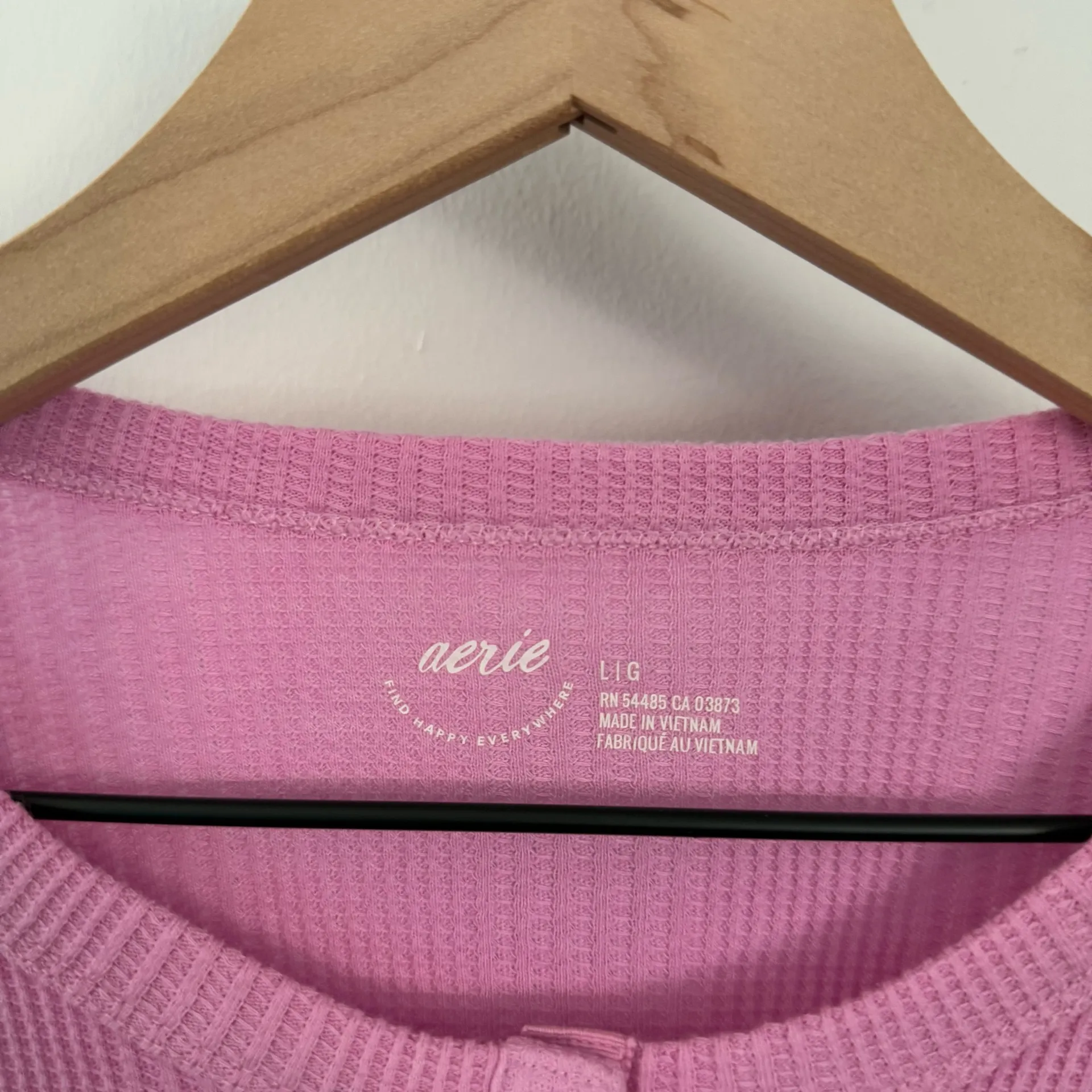 Aerie Large Waffle Knit Henley Long Sleeve T-Shirt Pink Soft Girl Bella Elena - Image 4