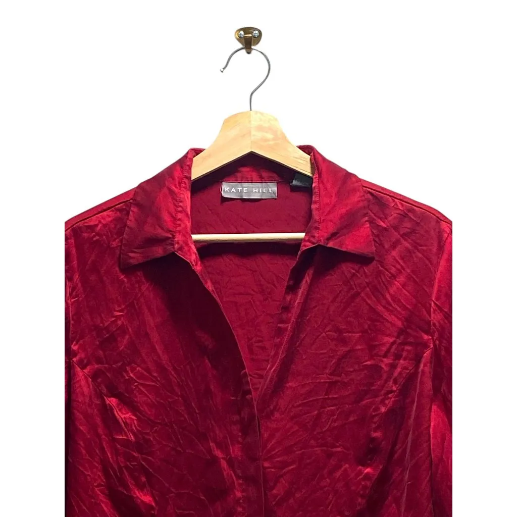 Kate Hill Stretch Silk Blouse Red Size 16 Vintage - Image 4