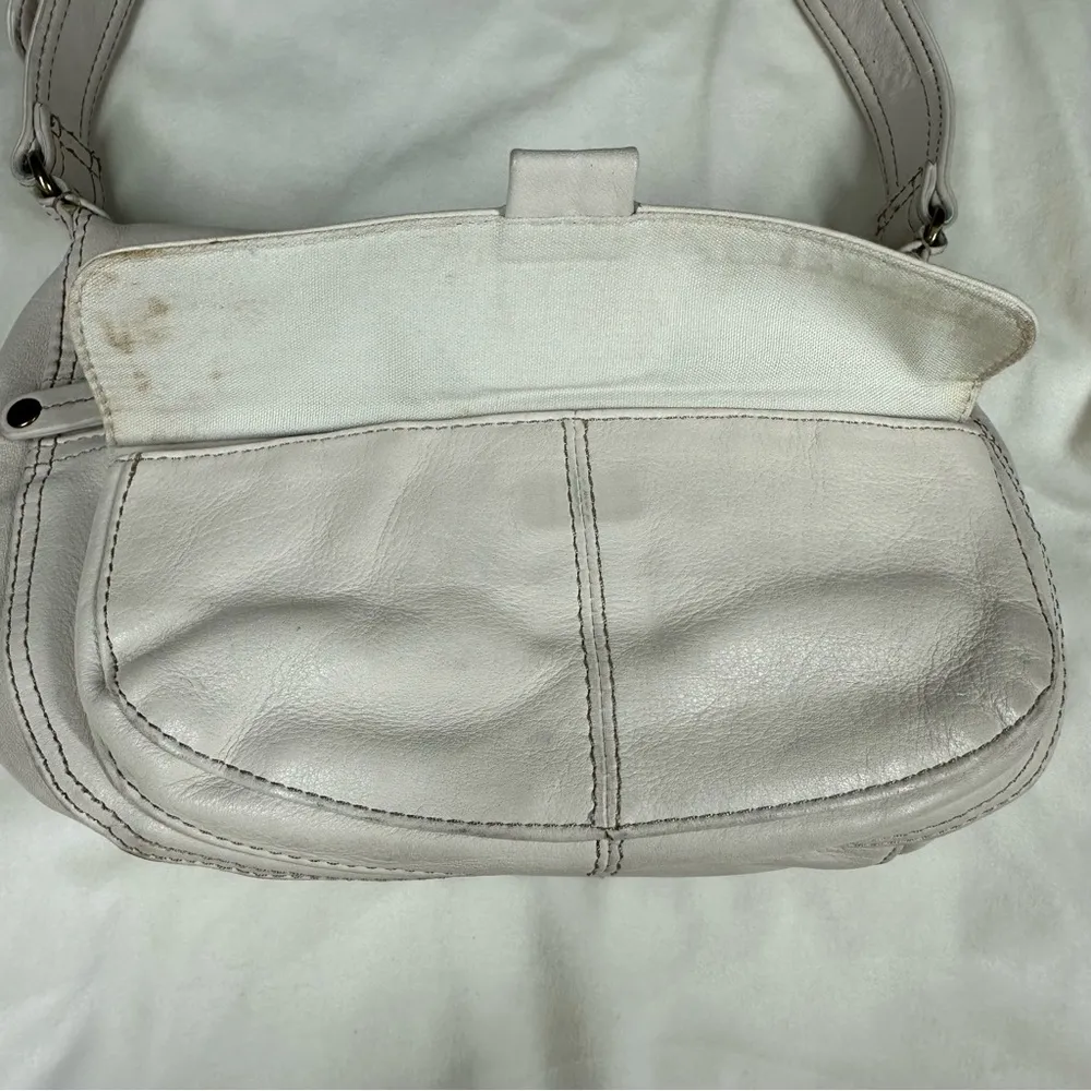 Fossil Purse Ivory Cream Leather Y2K Shoulder Hand Bag YKK 90s Baguette - Image 4