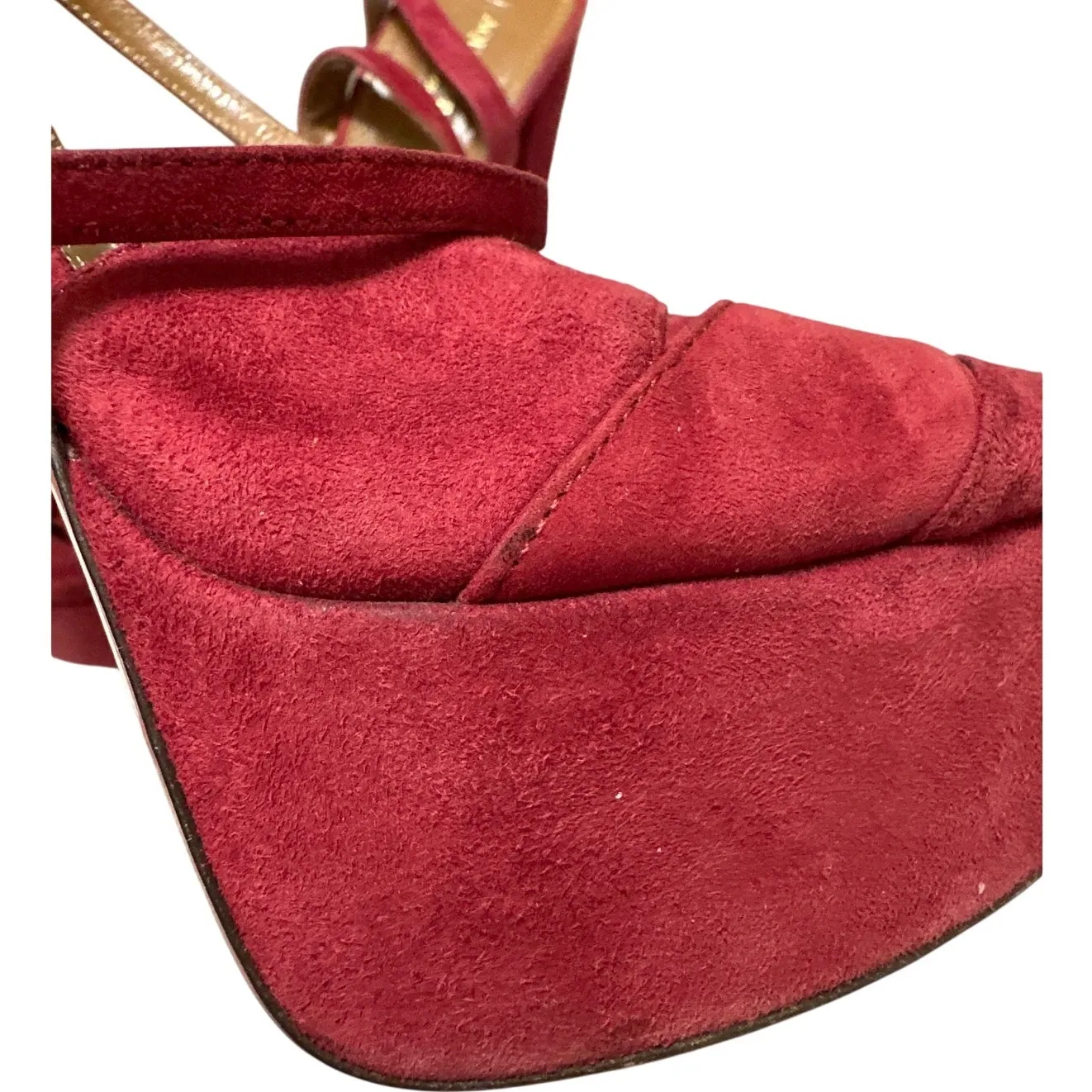 Aquazzura Mira Red Suede Platform Heels IT 37.5 US 7.5 Block Slingback Sandals Size 6.5 - Image 14