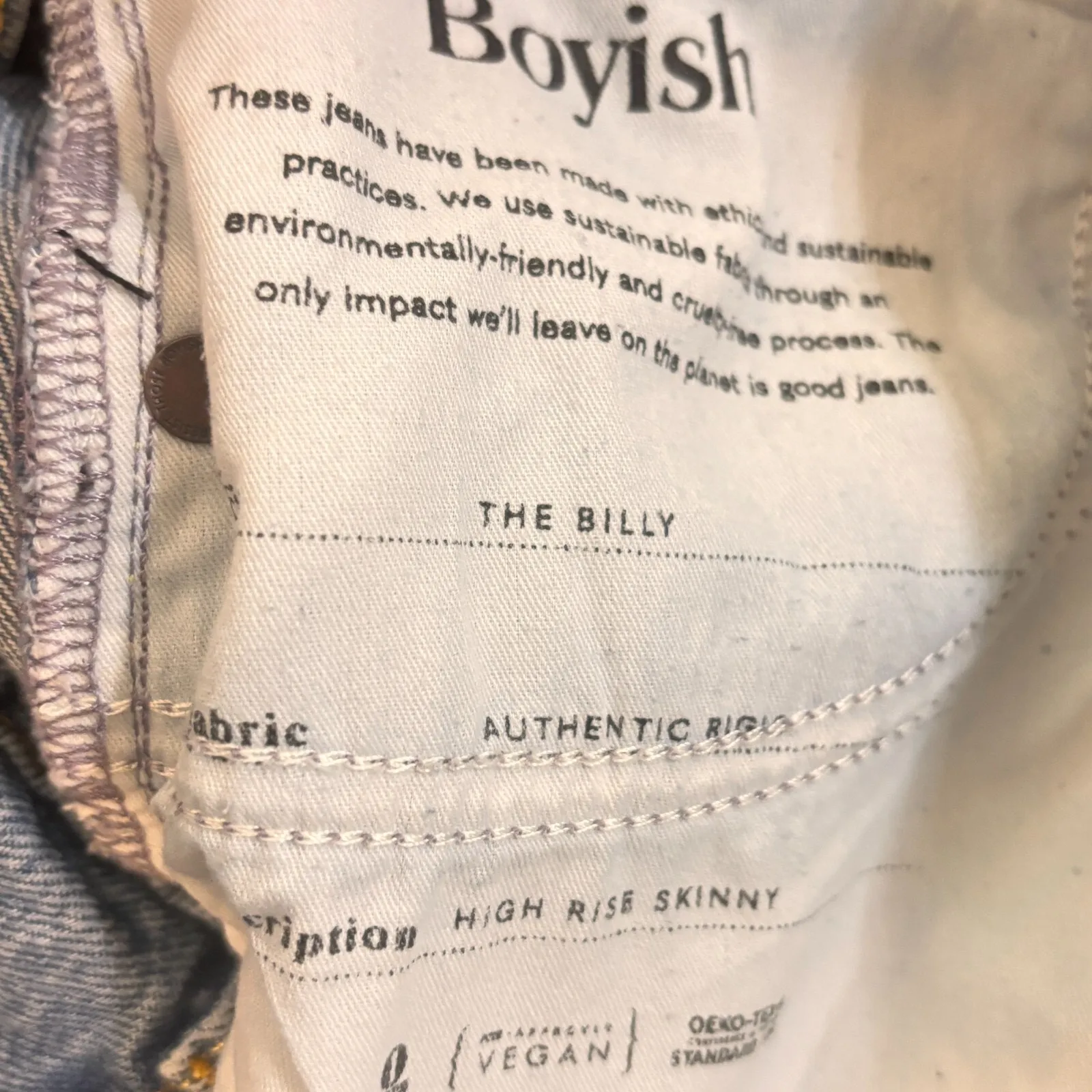 Boyish By HER The Billy High Rise Skinny Jeans 24 Medium Wash Blue Button Fly - Image 8