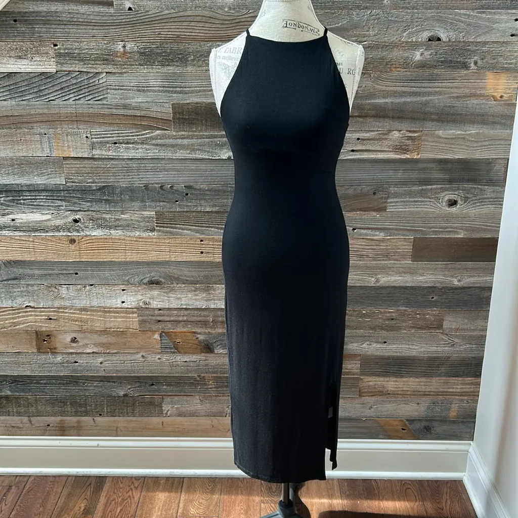 Rachel Parcell Black Slit Front Midi Dress Size Small NWT - Image 4