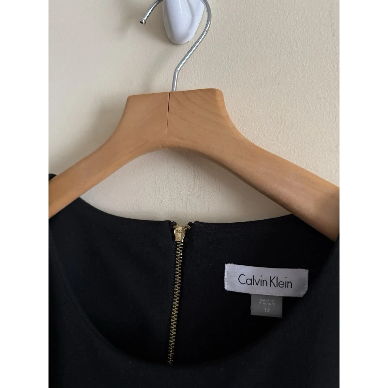 Calvin‎ Klein Black Sheath White Blue Striped Bottom Short Sleeve Dress Size 12 - Image 3