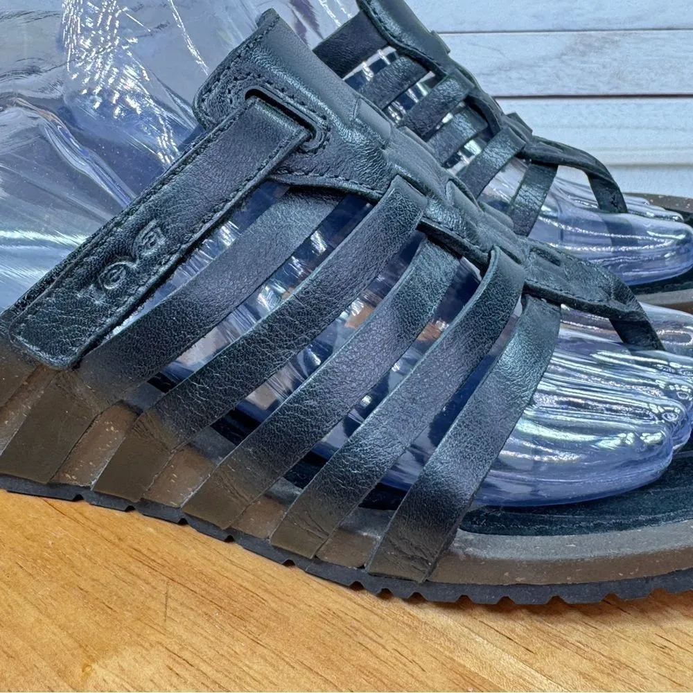 Teva Carrillo Cage Strappy Leather Thong Gladiator Wedge Sandals Black 9.5 - Image 7