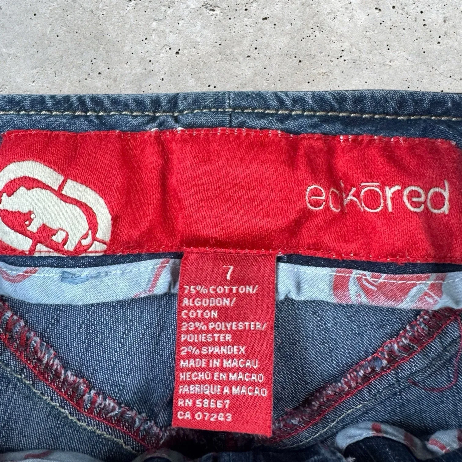 Y2K Ecko‎ Red Deadstock Rhinestone Belted Flare Low Rise Bell Bottom Jeans Sz 7 Blue - Image 3