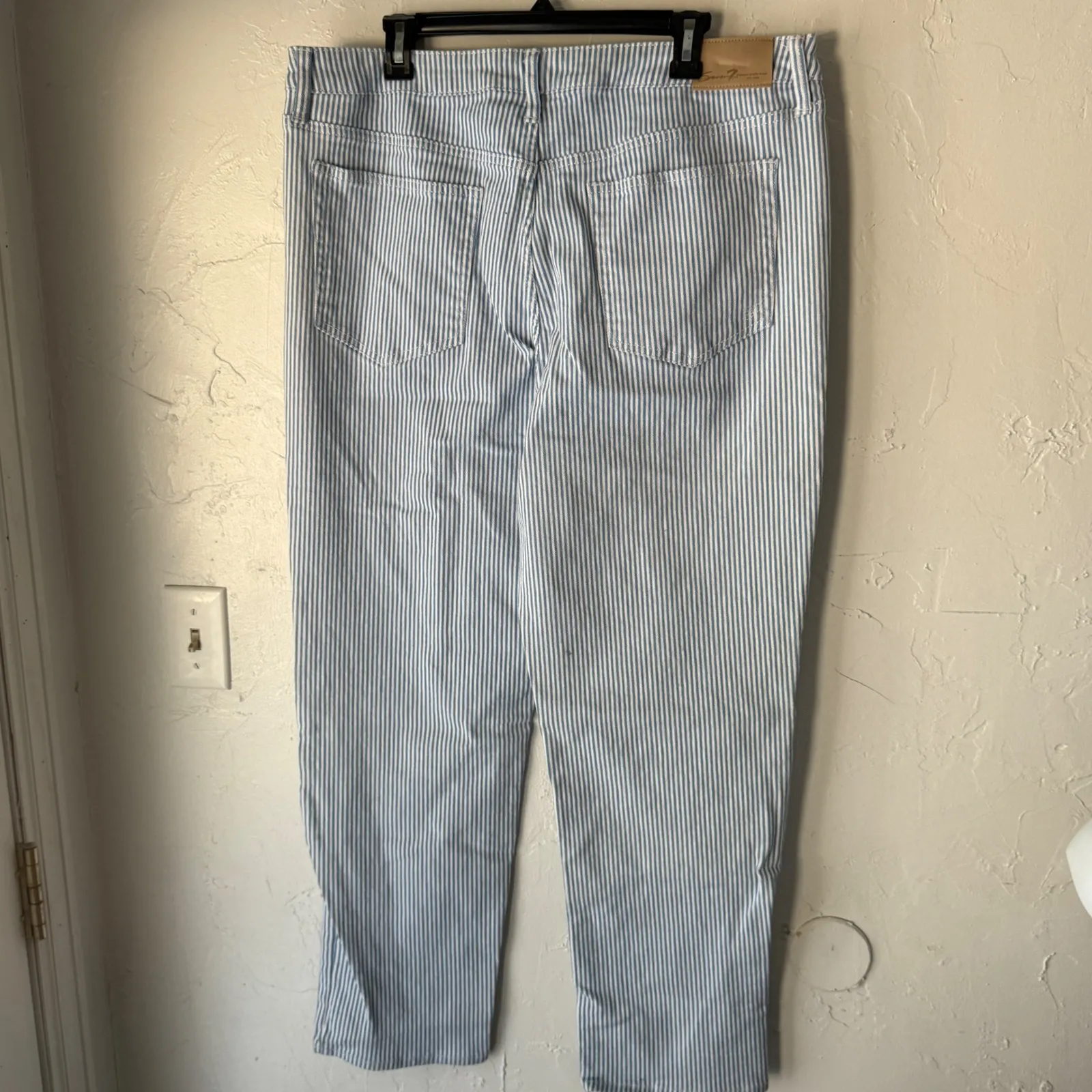 Seven7 Women's Striped Straight Leg‎ Jeans Blue White Size 16 Retro 2010s - Image 7