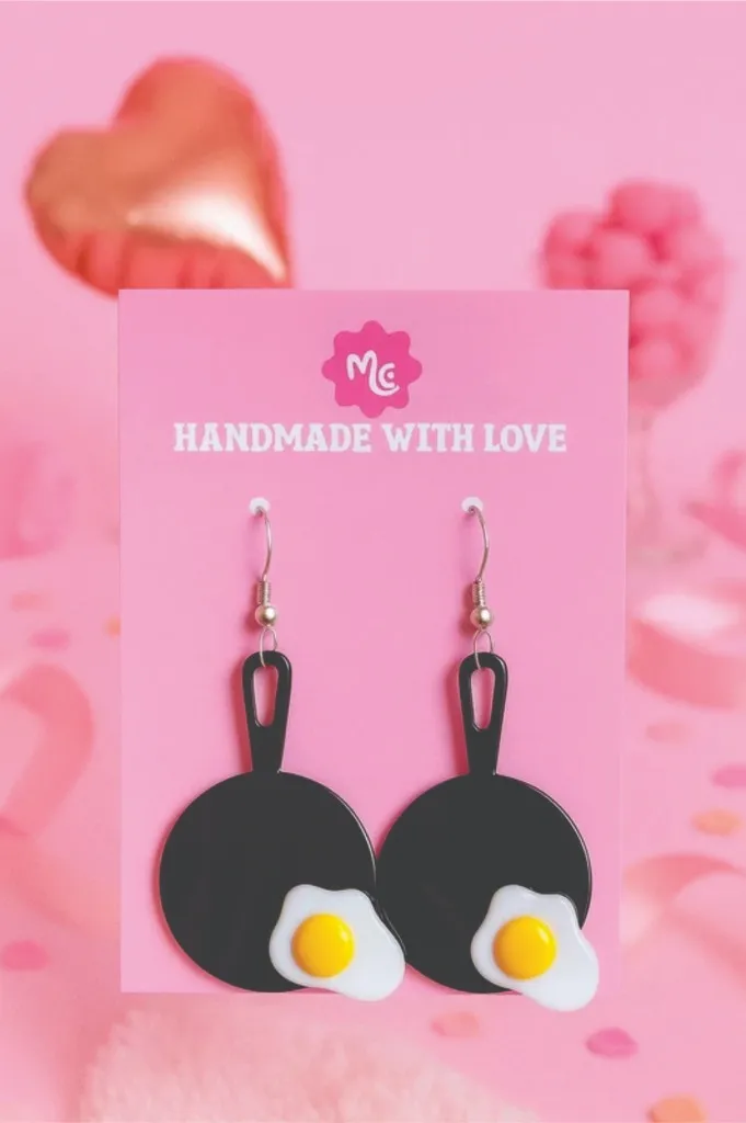 Fun Cute Fried Egg Statement Earrings 🍳 Girly Aesthetic Jewelry - Image 2