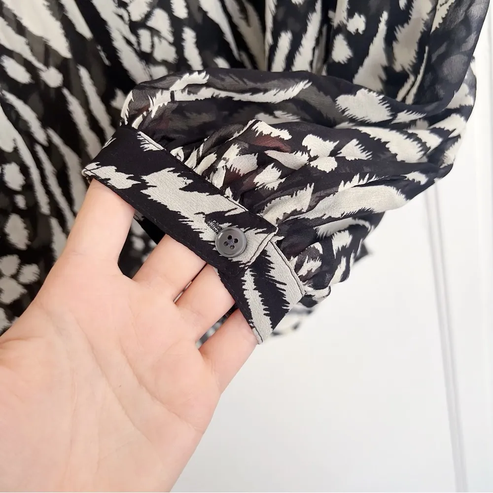 Veronica Beard • Ashlynn Blouse 100% silk chiffon ikat animal print zebra black - Image 8