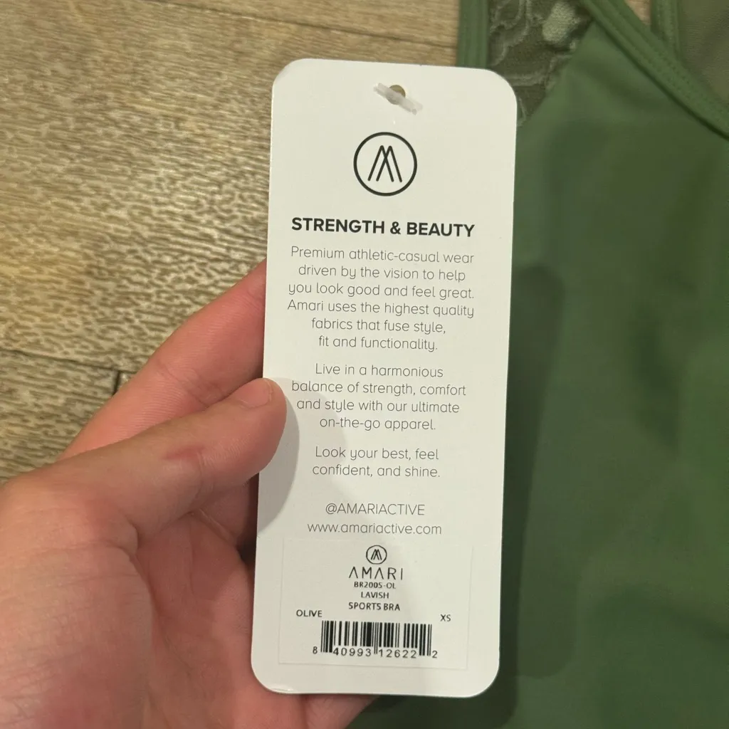 Amari Sports Bra, Olive Green with Lace back & Mesh detail, XS, Padded - Image 2