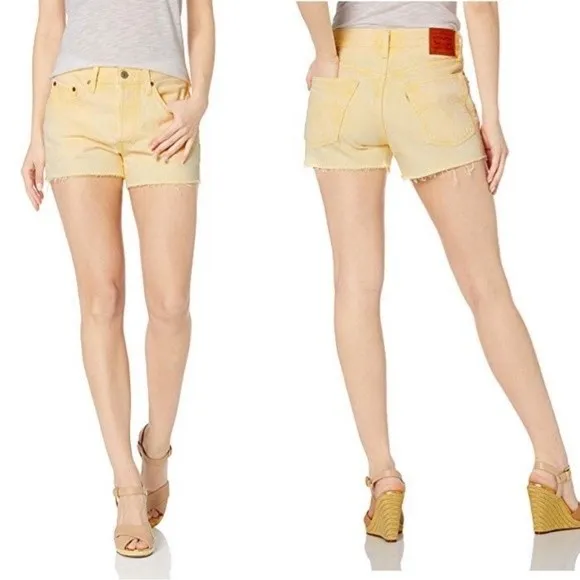 NWT Levi's 501 Yellow Jean Shorts Size 30 Button‎ Fly Cut Off Denim Raw Hem - Image 2