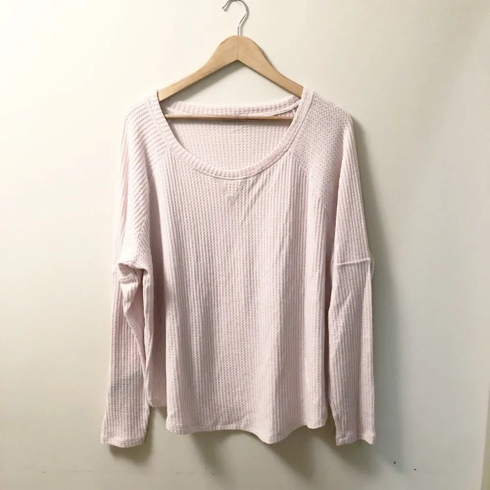 Sweet Romeo Waffle Knit Thermal Henley Light Pink 1X - Image 2