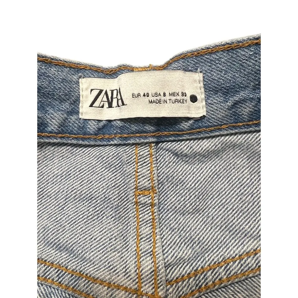 Zara Bootie Jean Shorts Button Fly Raw Hem Light Distressing Cut Offs Size 8 - Image 7