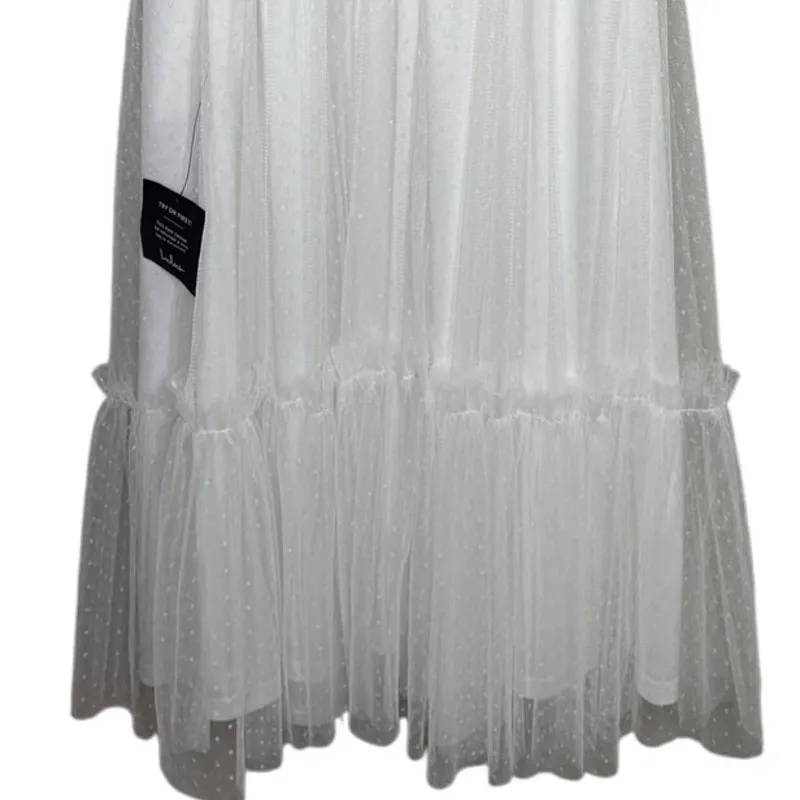 NWT Lulus Dreamy Celebration Sheer Tulle Bustier Swiss Dot Midi Dress S White - Image 8