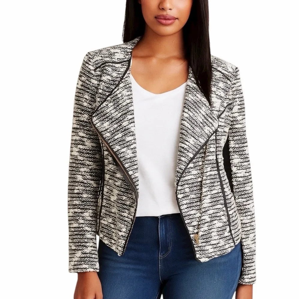 Gibson Latimer Blazer Tweed Moto Jacket Cream Officecore Women's Size Large - Image 13