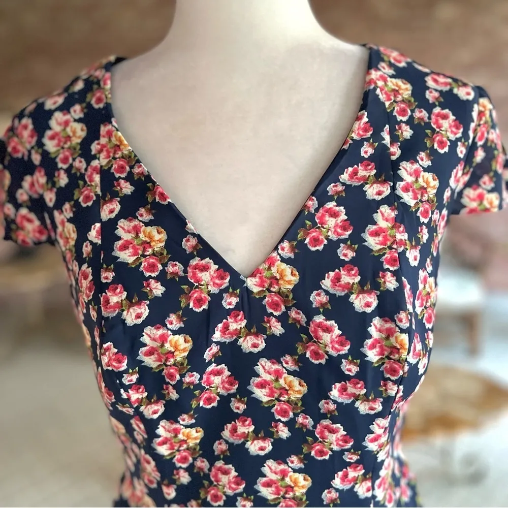 Betsey Johnson Dress Floral Fit & Flare Blue Cap Sleeve 6 Mini Garden Brunch - Image 3