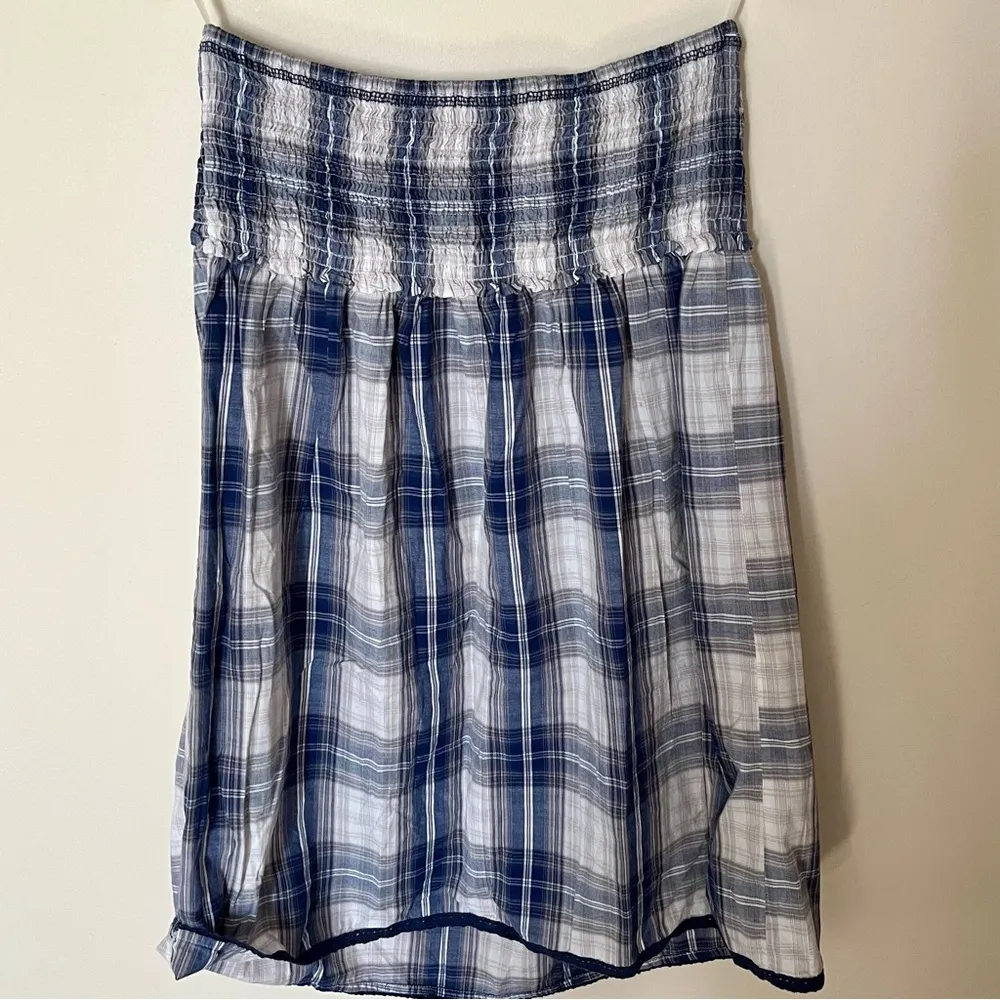 Mossimo Women’s Coastal Cowgirl Country Strapless Dress / Skirt Blue Plaid Large - Image 6