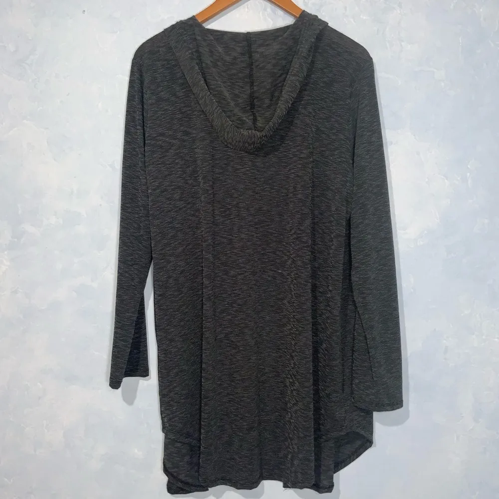 Scarlett Black & Gray Striped Hooded Open Front Lightweight Cardigan Tunic 1X - Image 4
