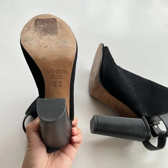 VINCE MADE IN ITALY BLACK‎ SUEDE HIGH HEELED ANKLE BOOTS OPEN TOE WOMENS SIZE 9M - Image 9