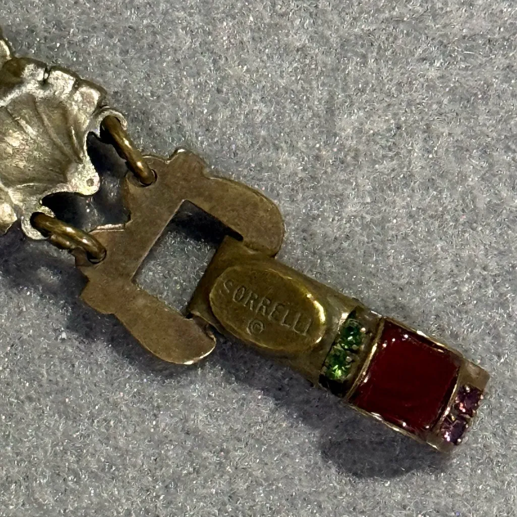 Sorrelli Multicolor Crystal Link Bracelet Gold Tone Signed Statement Vintage Blue - Image 5