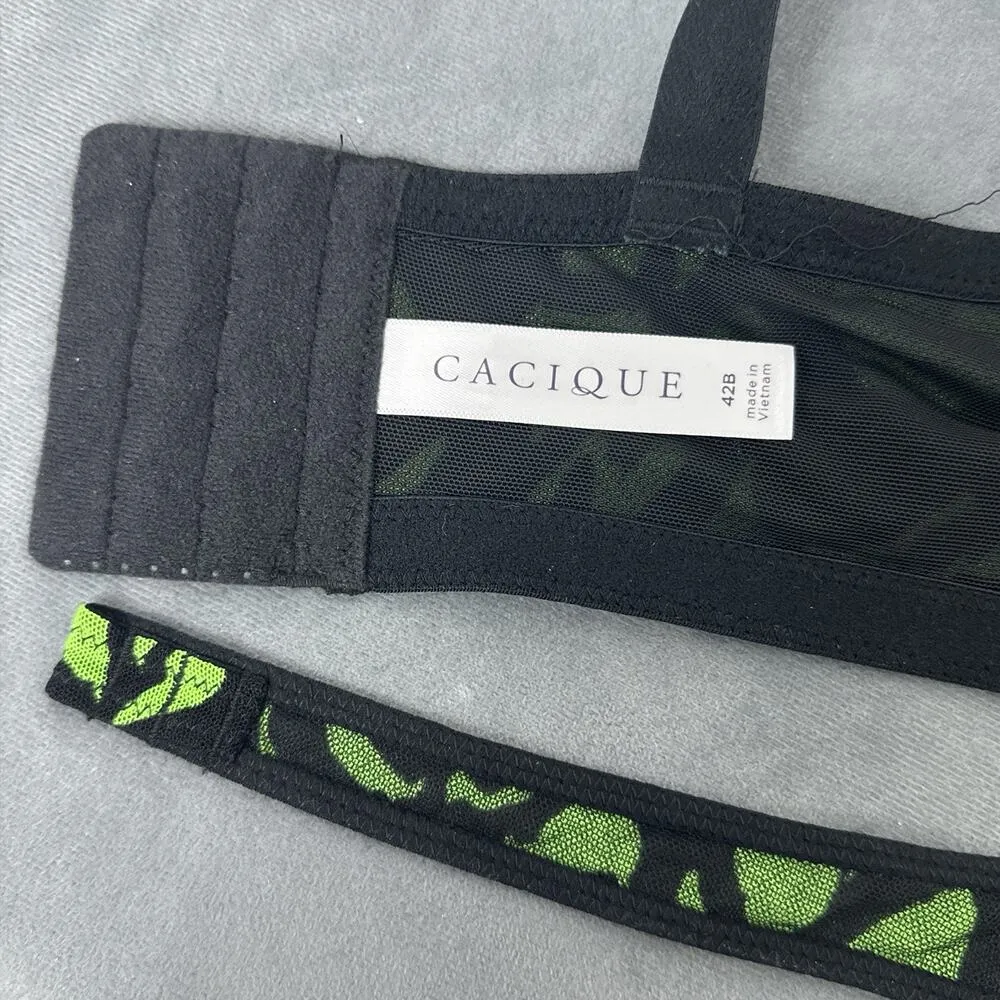 Cacique Bralette Size 42B Bra Mesh Rave Green Black Animal Print Wrap Unlined - Image 7