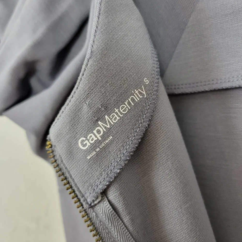 Gap Maternity Womens Dress Size S Gray Puff Sleeve Exposed Back Zip Stretch Midi - Image 2