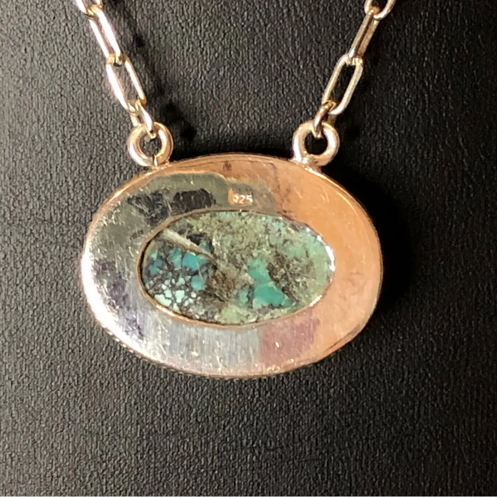 Turquoise Cabochon Gemstone with Rope Encircled Bezel and Sterling Silver Chain - Image 15