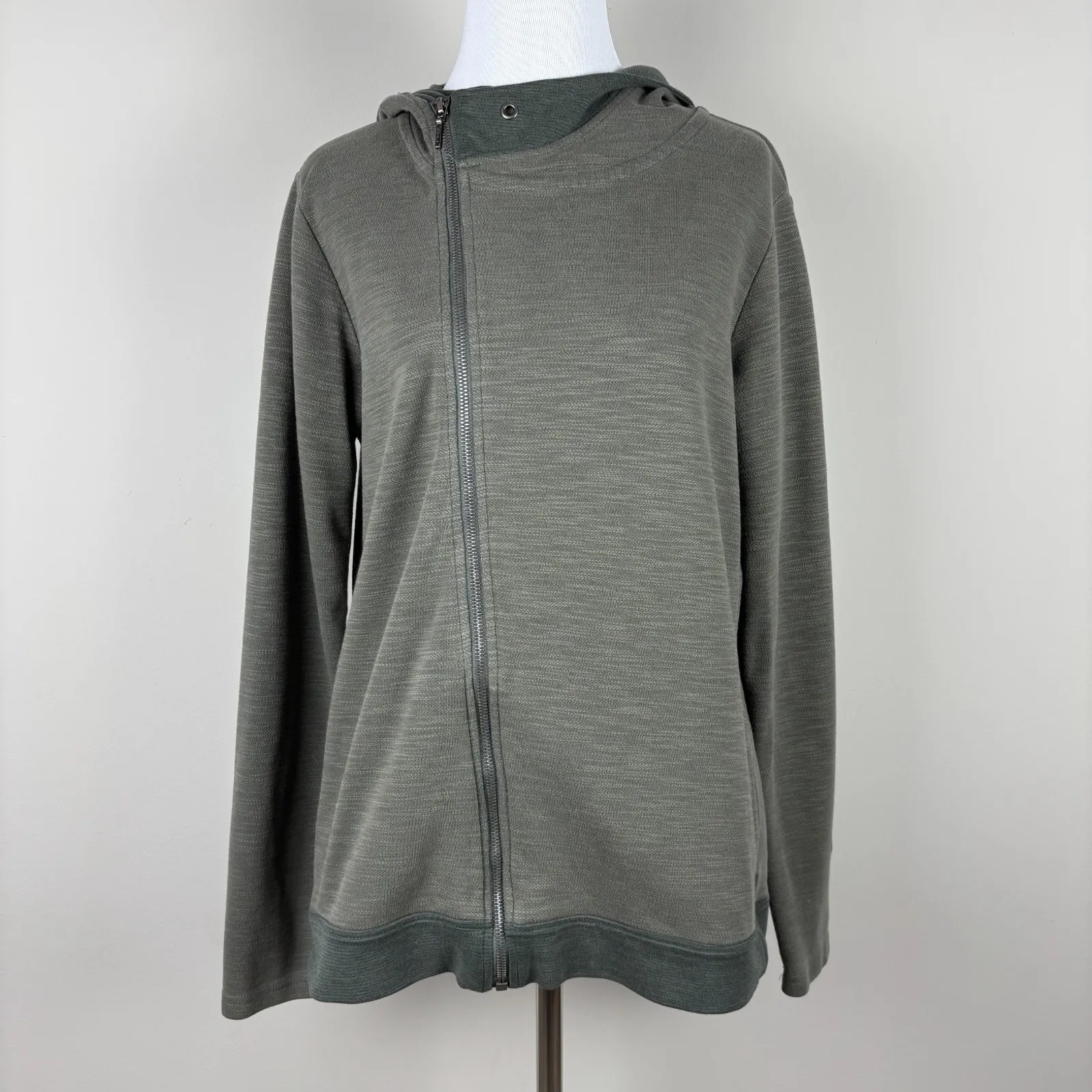 Kuhl Hoodie Jacket Womens Large Green Jacquard Cotton Asymmetrical Full Zip Arva - Image 3